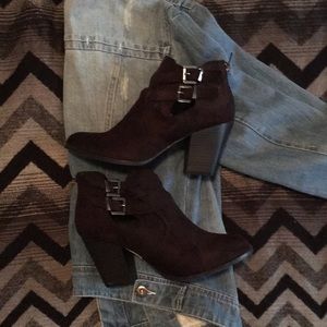 Black Faux Suede Booties